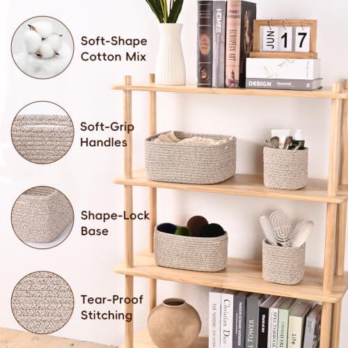 Natural Cotton Rope Storage Baskets Set of 4 Small Home Organization Bin