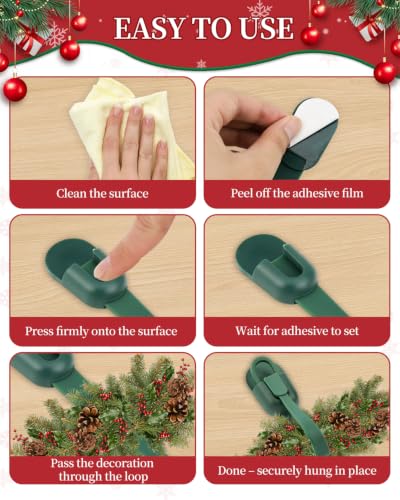 12Pcs Christmas Garland Hangers Mantle Hooks with Adhesive Pads - Green