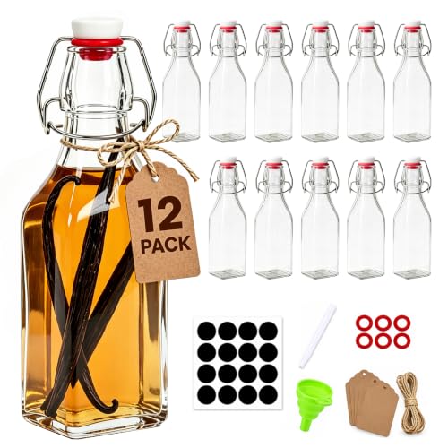 8.5 oz Square Swing Top Glass Bottles - Clear, Pack of 12, Perfect for Home Brewing