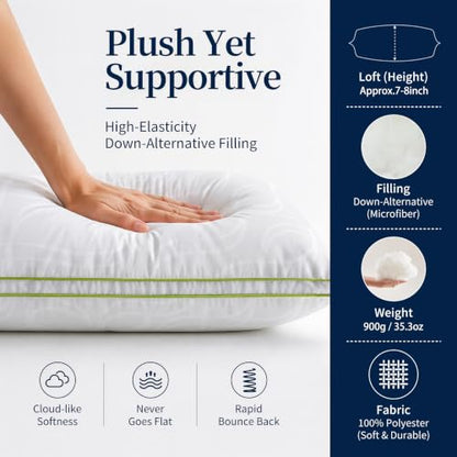 Queen Size Bed Pillows for Side Sleepers Set of 2 White - Adjustable Microfiber Fill