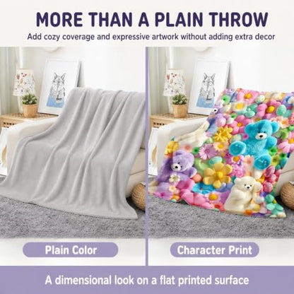 Teddy Pastel Floral Plush Throw Blanket - 60x80in Cozy Flannel