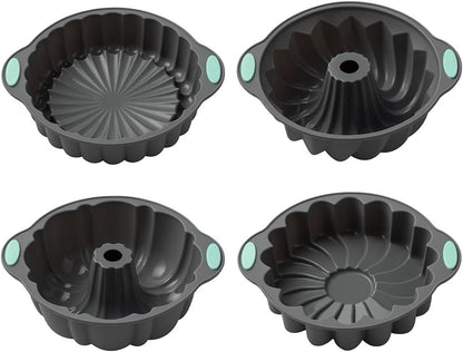 Skiennix Silicone Fluted Baking Pans - Non-Stick 4 Pack for Cakes, Bread & Jello