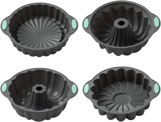 Skiennix Silicone Fluted Baking Pans - Non-Stick 4 Pack for Cakes, Bread & Jello