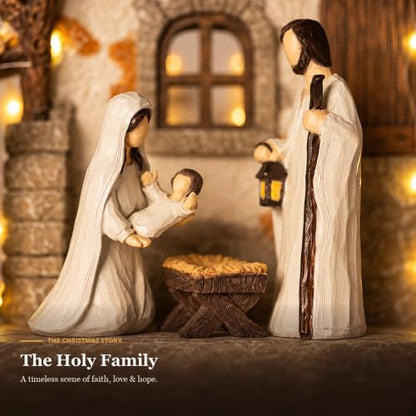 Christmas Nativity Set with Lighted Stable - 17 Pcs Religious Holiday Decor