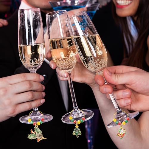 Christmas Wine Glass Charms Set - 18 Festival Theme Stem Goblet Decorations