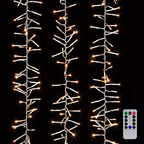 10 Ft Cluster Garland with 300 Warm White LED Lights & Remote Control