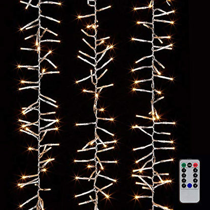 10 Ft Cluster Garland with 300 Warm White LED Lights & Remote Control