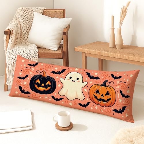 Halloween Ghost and Jack-o'-Lantern Body Pillowcase 20x54 Inch - Orange