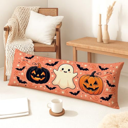 Halloween Ghost and Jack-o'-Lantern Body Pillowcase 20x54 Inch - Orange