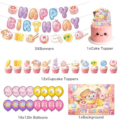 Squishy Birthday Party Decorations Kit with Banners, Balloons, Cake & Cupcake Toppers