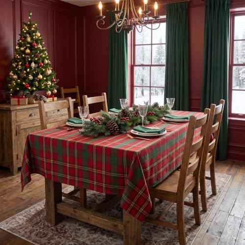 Waterproof Christmas Rectangle Tablecloth 60x84 inch - Gold, Spill-Proof Holiday Decor