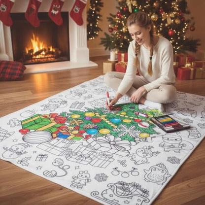 Christmas DIY Coloring Blanket with 24 Markers - Christmas Tree Variation