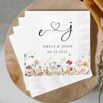 Personalized Wedding Cocktail Napkins Style 6 - Mr Mrs Couple Initials 50-500 Pack