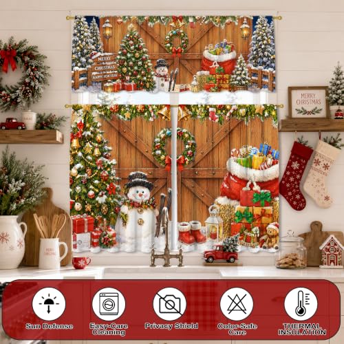 Christmas Kitchen Curtains 3 Piece Set - Farmhouse Snowman & Holiday Decor Variation of THIS listing