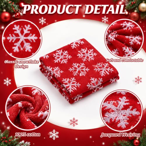 2pcs Christmas Snowflake Hand Towels Red White Seasonal Decor