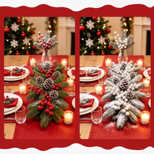 20-Piece Artificial Holly Berry Stems for Holiday Decor - Red & White