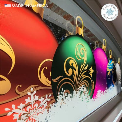 36 Inch Snowy Ornament Christmas Window Cling Border - Reusable Holiday Decor