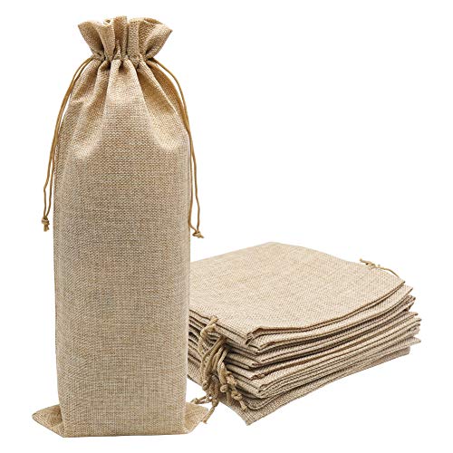 Large Burlap Wine Gift Bags 10 Pack for 1.5L Bottles, Reusable & Durable