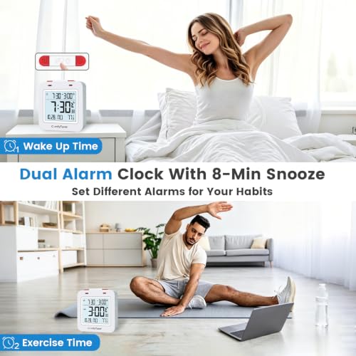 Digital Atomic Alarm Clock with Backlight & Temperature, Battery Operated Bedroom Clock