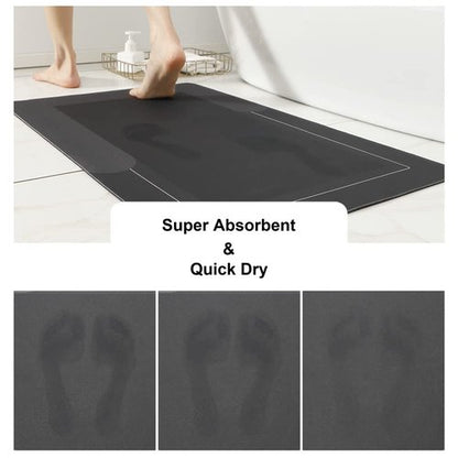 HelloTree 3PCS Bath Mat Rug Rubber Non Slip Quick Dry Rug Sets Super Absorbent Thin Bathroom Rugs Fit Under Door Dark Grey Washable Bathroom Floor Mats for in Front of Bathtub, Shower Room, Sink