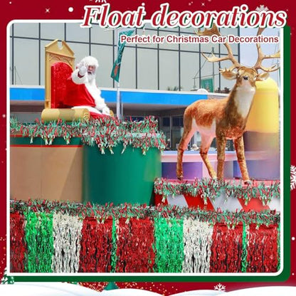Crowye 10 Pcs Christmas Parade Float Decorations Red Silver Green Table Skirts & Foil Fringe Garland - Variation of THIS listing
