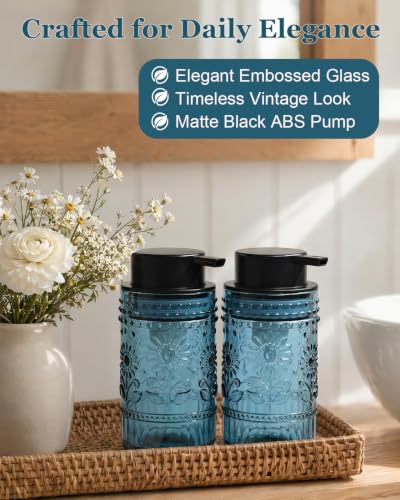 Glass Foaming Soap Dispenser with Sunflower Pattern - Blue