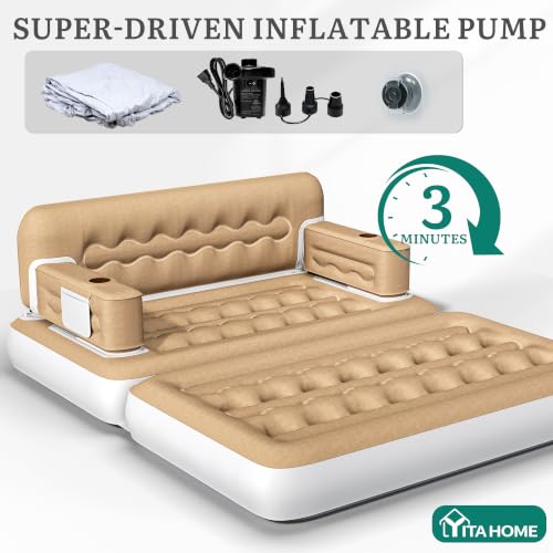 Queen Size Inflatable Air Sofa Bed with Headboard and Pump