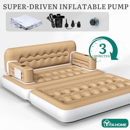 Queen Size Inflatable Air Sofa Bed with Headboard and Pump