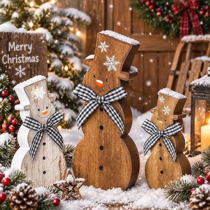 Christmas Snowman Table Decor Signs - 3 Pcs Rustic Wooden Holiday Signs - Farmhouse Winter Decorations - Snowman Centerpiece