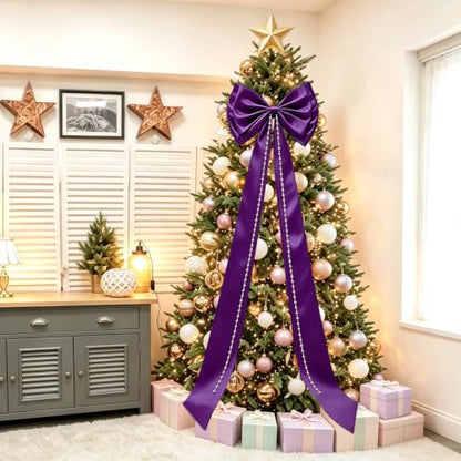 Giant Purple Christmas Tree Bow Topper - 19x70 Inch Holiday Decor, Support Layer
