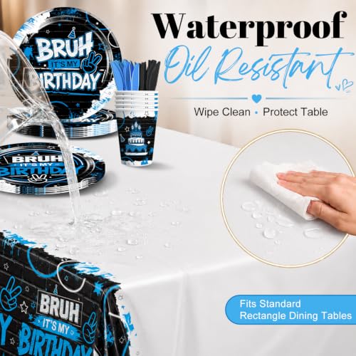 Bruh Its My Birthday Decorations Tableware Set - 98Pcs Blue & Black Party Supplies