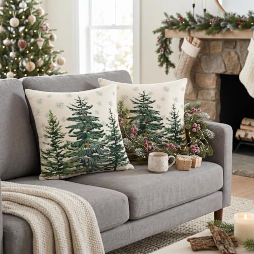 Christmas Tree Pillow Covers Set of 2 - 22x22 Inch Holiday Decor