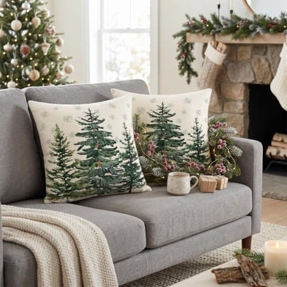 Christmas Tree Pillow Covers Set of 2 - 22x22 Inch Holiday Decor