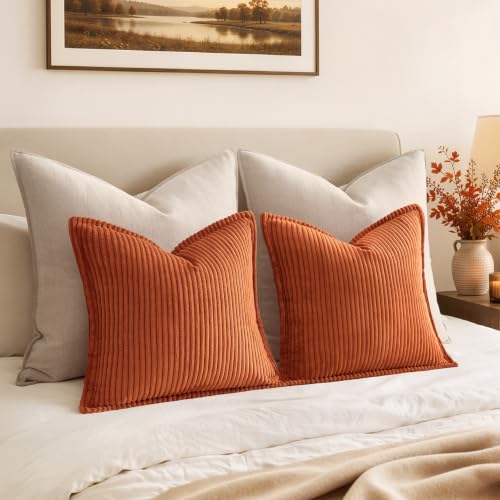 MIULEE Fall Orange Corduroy Pillow Covers 18x18 Set of 2 - Textured Decor