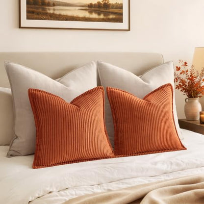 MIULEE Fall Orange Corduroy Pillow Covers 18x18 Set of 2 - Textured Decor