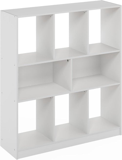 Furinno DALY Bookshelf - 8-Cube Horizontal Storage Organizer | White, 10.9" x 35.4" x 39.4" for Home & Office