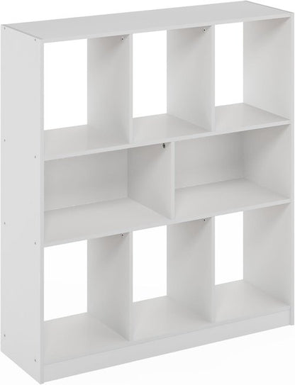 Furinno DALY Bookshelf - 8-Cube Horizontal Storage Organizer | White, 10.9" x 35.4" x 39.4" for Home & Office