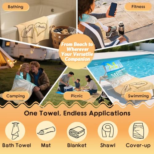 Personalized Couple Beach Towel with Names - Quick Dry Sandproof Gift for Weddings & Anniversaries