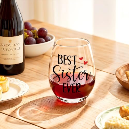 Stemless Wine Glass - Best Sister Ever, 15 Oz, Transparent07
