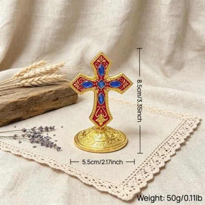 Orthodox Standing Table Cross with Enamel & Rhinestone - Religious Decor