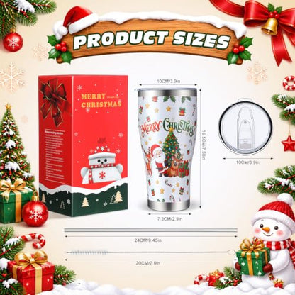 Christmas Tumblers 10 Pack - 30 oz Stainless Steel Insulated Travel Cups - Vivid Variation