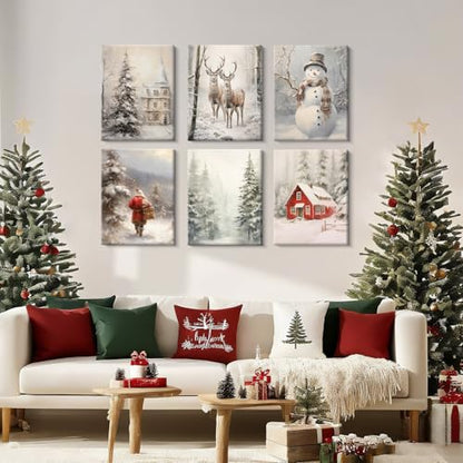 Snowman Wall Art Canvas Prints - Winter Holiday Home Decor - 8x10 Inches - Set of 6