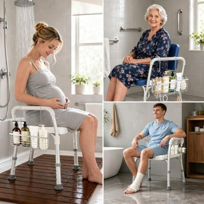 Hanging Shower Caddy for Seniors & Mobility Impaired - Bathroom Storage Rack with Hooks