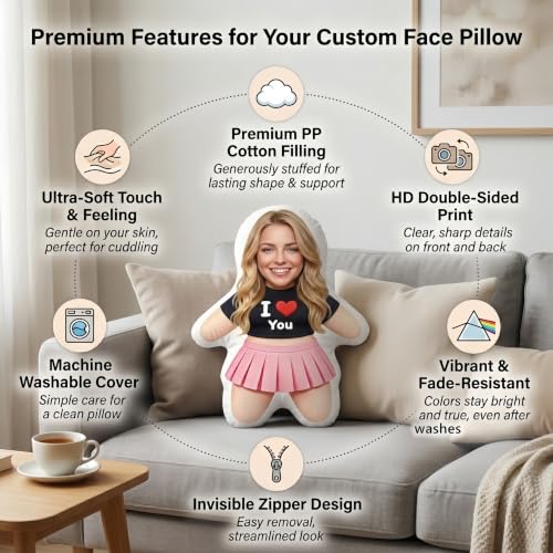 Custom Face Pillow - Personalized Plush Doll Gift for Couple 8in