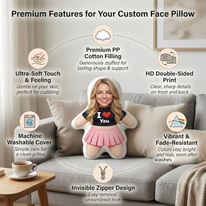 Custom Face Pillow - Personalized Plush Doll Gift for Couple 8in