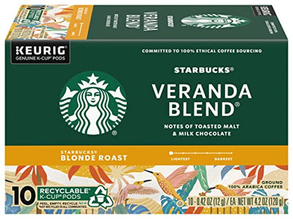 Starbucks Veranda Blend Blonde, K-Cup Portion Pack for Keurig K-Cup Brewers, 10-Count (Pack of 2)