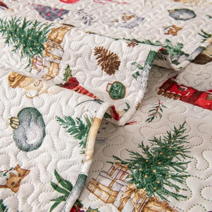 Christmas Daybed Cover Set Twin - Red Green Snowflake & Reindeer 39x75 with Shams