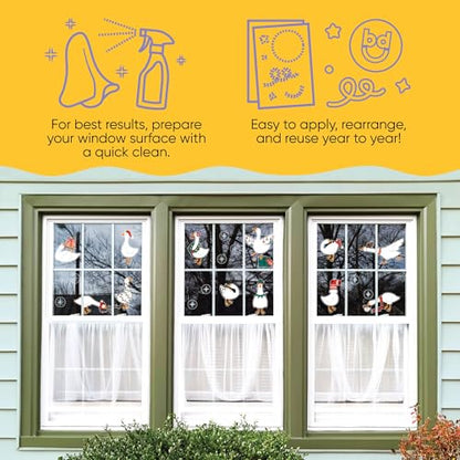 Christmas Silly Goose Window Clings - Reusable Holiday Decals for Windows & Mirrors