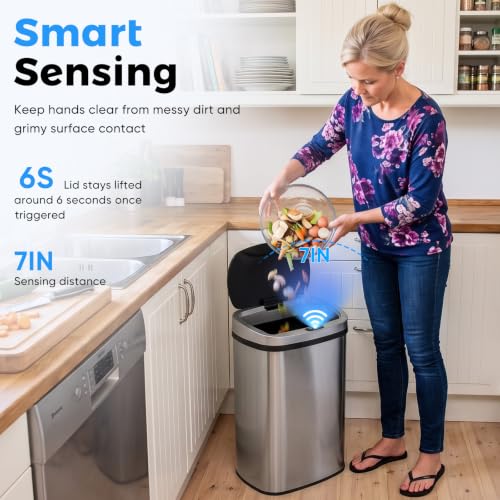 Touchless Stainless Steel Trash Can 13 Gallon - Silver / 50L