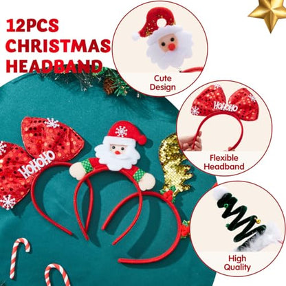 Christmas Headbands Set - Special Edition 12 Pack Holiday Costume Accessories for Women and Men